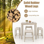 COSTWAY 5-Piece Bar Table Set, Square Breakfast Set for 4 w/Padded Stools, Small Kitchen Table Set w/Rubber Wood Legs, Space-Saving Dining Table Set for Living Room, Kitchen, Small Space - Grand Goldman