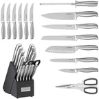 CUISINART Block Knife Set, 15pc Ultra Ultra- Sharp Cutlery Knife Set with Steel Blades for Precise Cutting , Lightweight, Stainless Steel, Durable & Dishwasher Safe, C77SS-15PK - Grand Goldman