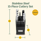 CUISINART Block Knife Set, 15pc Ultra Ultra- Sharp Cutlery Knife Set with Steel Blades for Precise Cutting , Lightweight, Stainless Steel, Durable & Dishwasher Safe, C77SS-15PK - Grand Goldman