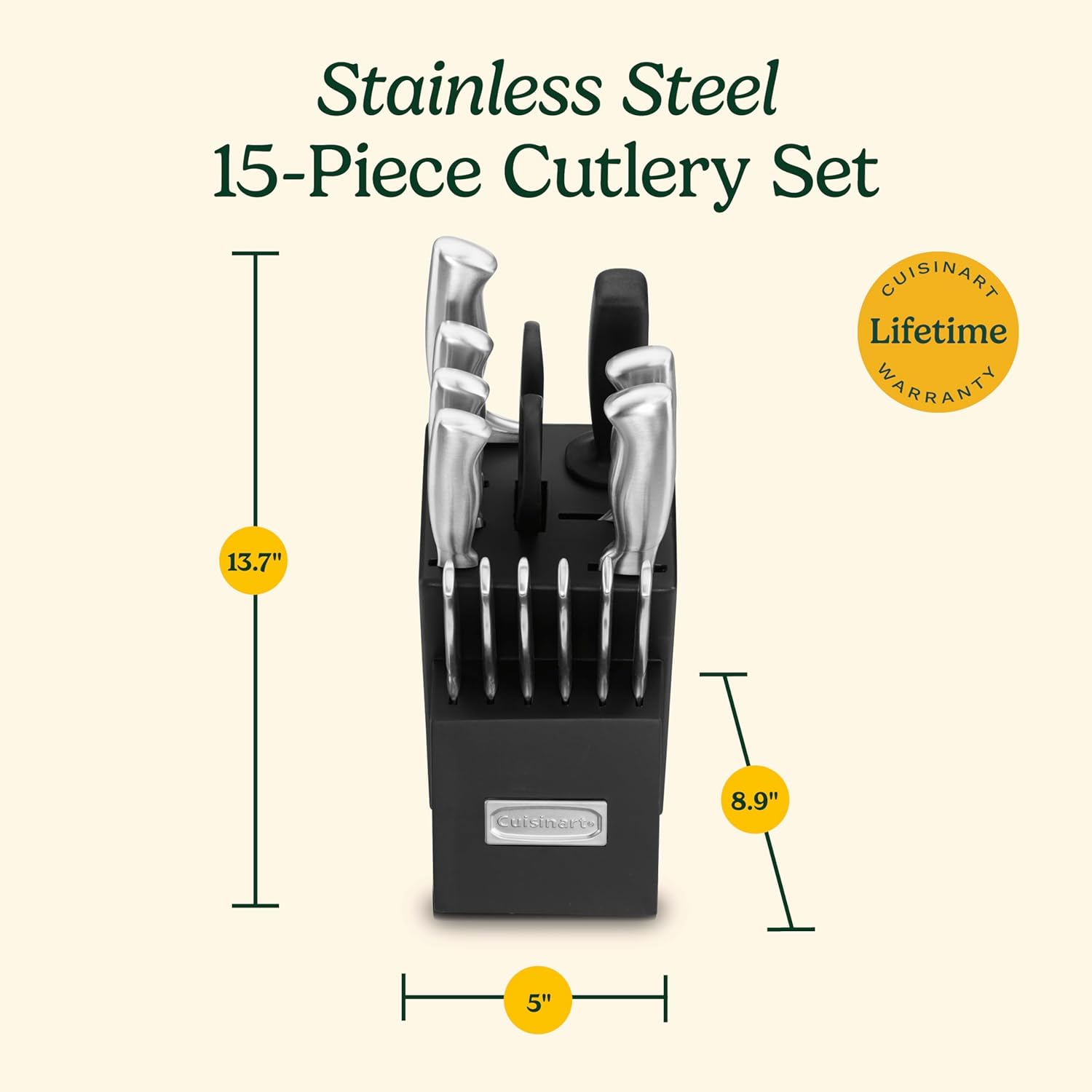 CUISINART Block Knife Set, 15pc Ultra Ultra- Sharp Cutlery Knife Set with Steel Blades for Precise Cutting , Lightweight, Stainless Steel, Durable & Dishwasher Safe, C77SS-15PK - Grand Goldman