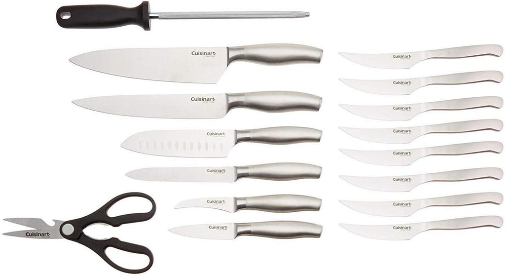 CUISINART Block Knife Set, 15pc Ultra Ultra- Sharp Cutlery Knife Set with Steel Blades for Precise Cutting , Lightweight, Stainless Steel, Durable & Dishwasher Safe, C77SS-15PK - Grand Goldman
