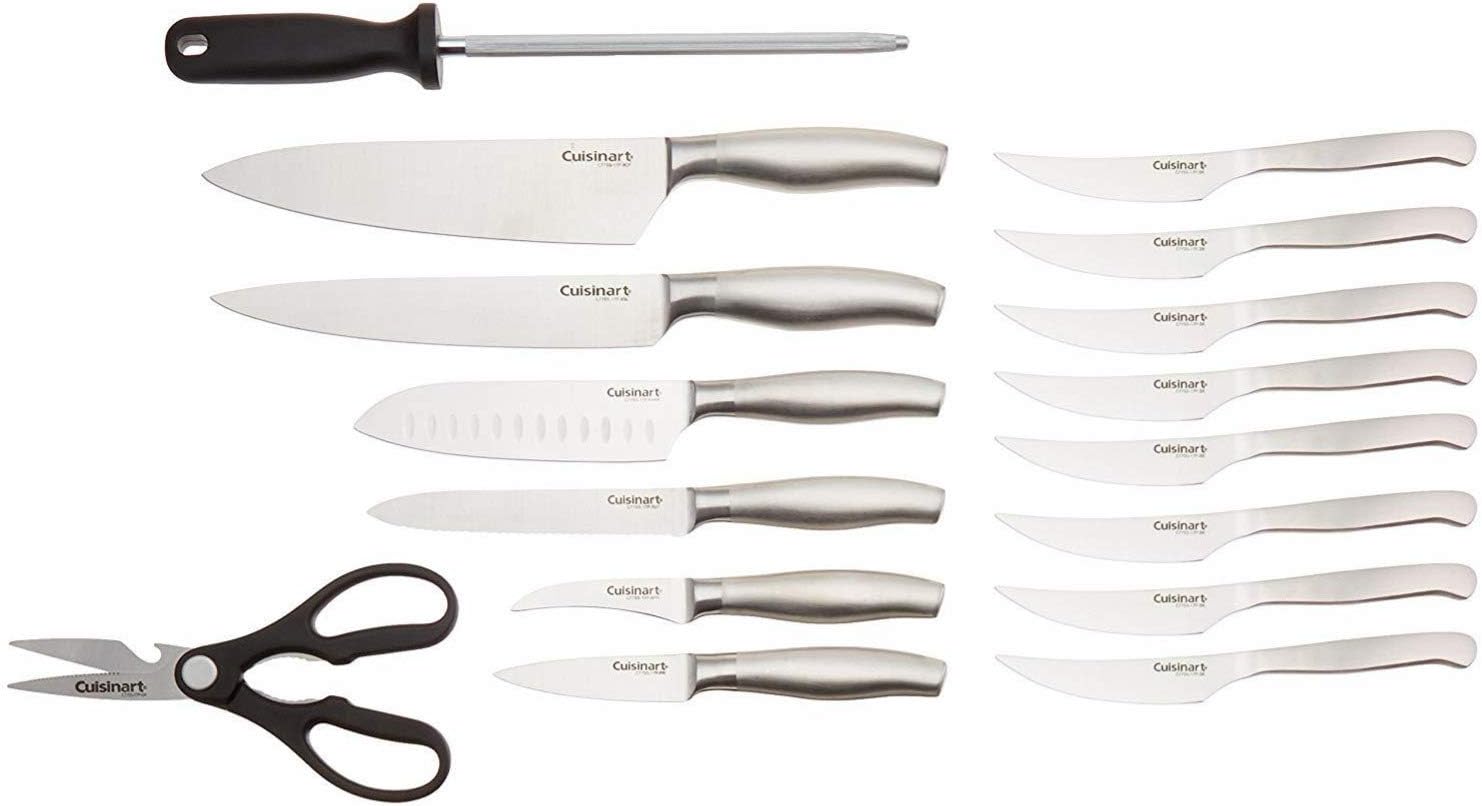 CUISINART Block Knife Set, 15pc Ultra Ultra- Sharp Cutlery Knife Set with Steel Blades for Precise Cutting , Lightweight, Stainless Steel, Durable & Dishwasher Safe, C77SS-15PK - Grand Goldman