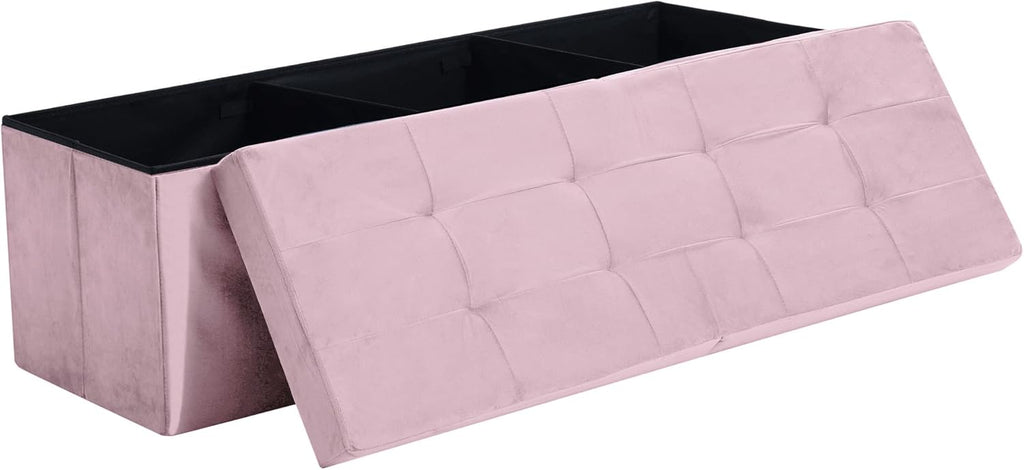 CUYOCA Storage Ottoman Bench Foldable Seat Footrest Shoe Bench End of Bed Storage with Flipping Lid, 75L Storage Space, 30 inches Linen Fabric Black - Grand Goldman