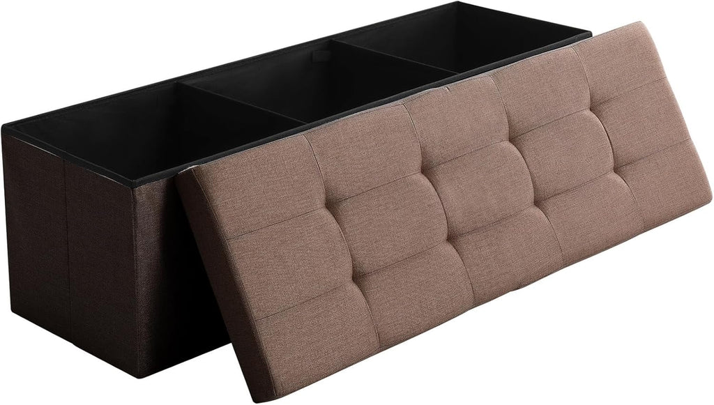 CUYOCA Storage Ottoman Bench Foldable Seat Footrest Shoe Bench End of Bed Storage with Flipping Lid, 75L Storage Space, 30 inches Linen Fabric Black - Grand Goldman
