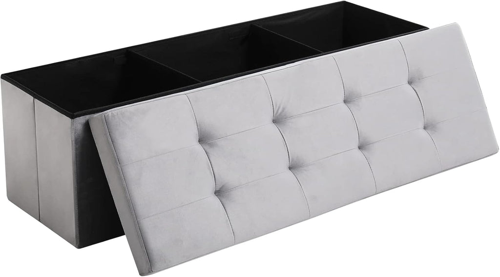 CUYOCA Storage Ottoman Bench Foldable Seat Footrest Shoe Bench End of Bed Storage with Flipping Lid, 75L Storage Space, 30 inches Linen Fabric Black - Grand Goldman