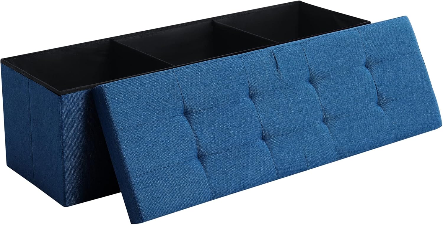 CUYOCA Storage Ottoman Bench Foldable Seat Footrest Shoe Bench End of Bed Storage with Flipping Lid, 75L Storage Space, 30 inches Linen Fabric Black - Grand Goldman