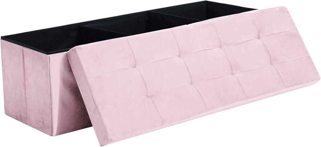 CUYOCA Storage Ottoman Bench Foldable Seat Footrest Shoe Bench End of Bed Storage with Flipping Lid, 75L Storage Space, 30 inches Linen Fabric Black - Grand Goldman