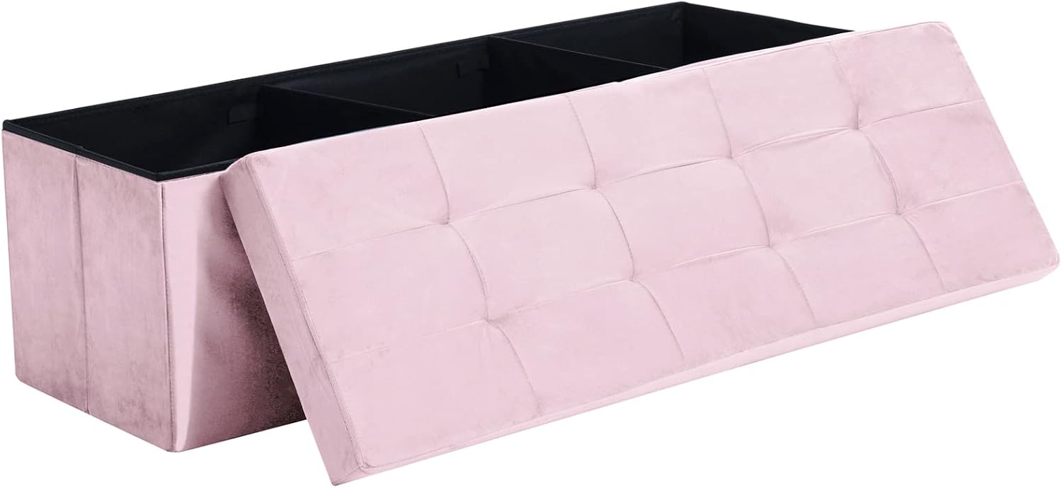 CUYOCA Storage Ottoman Bench Foldable Seat Footrest Shoe Bench End of Bed Storage with Flipping Lid, 75L Storage Space, 30 inches Linen Fabric Black - Grand Goldman