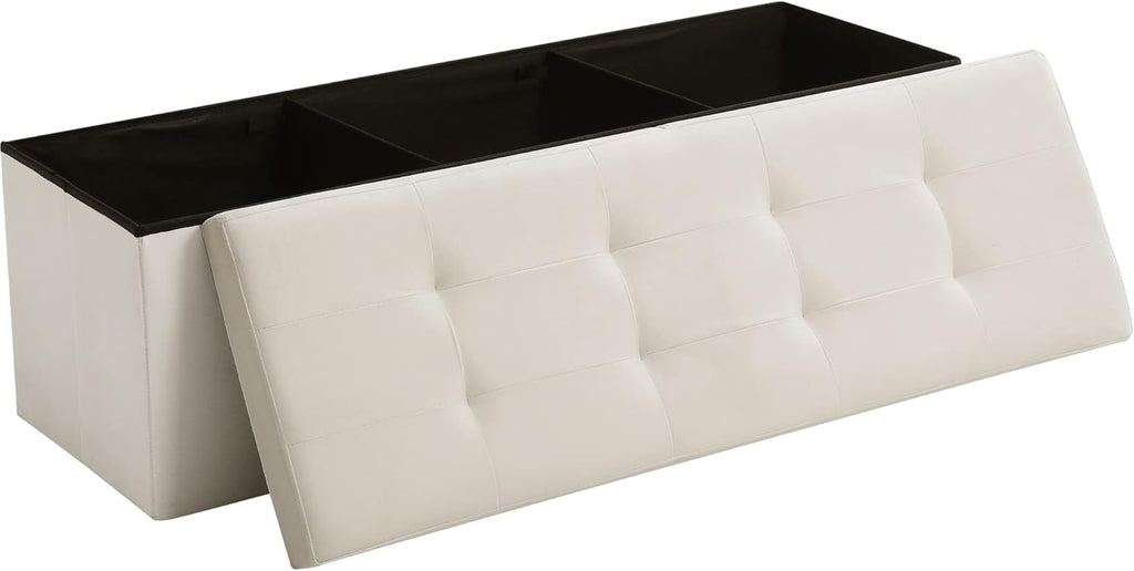 CUYOCA Storage Ottoman Bench Foldable Seat Footrest Shoe Bench End of Bed Storage with Flipping Lid, 75L Storage Space, 30 inches Linen Fabric Black - Grand Goldman