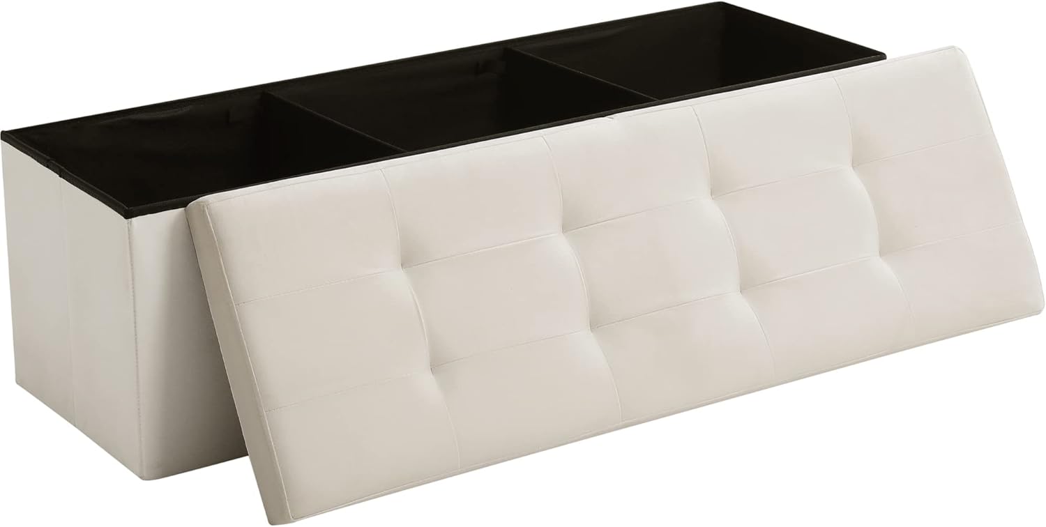 CUYOCA Storage Ottoman Bench Foldable Seat Footrest Shoe Bench End of Bed Storage with Flipping Lid, 75L Storage Space, 30 inches Linen Fabric Black - Grand Goldman