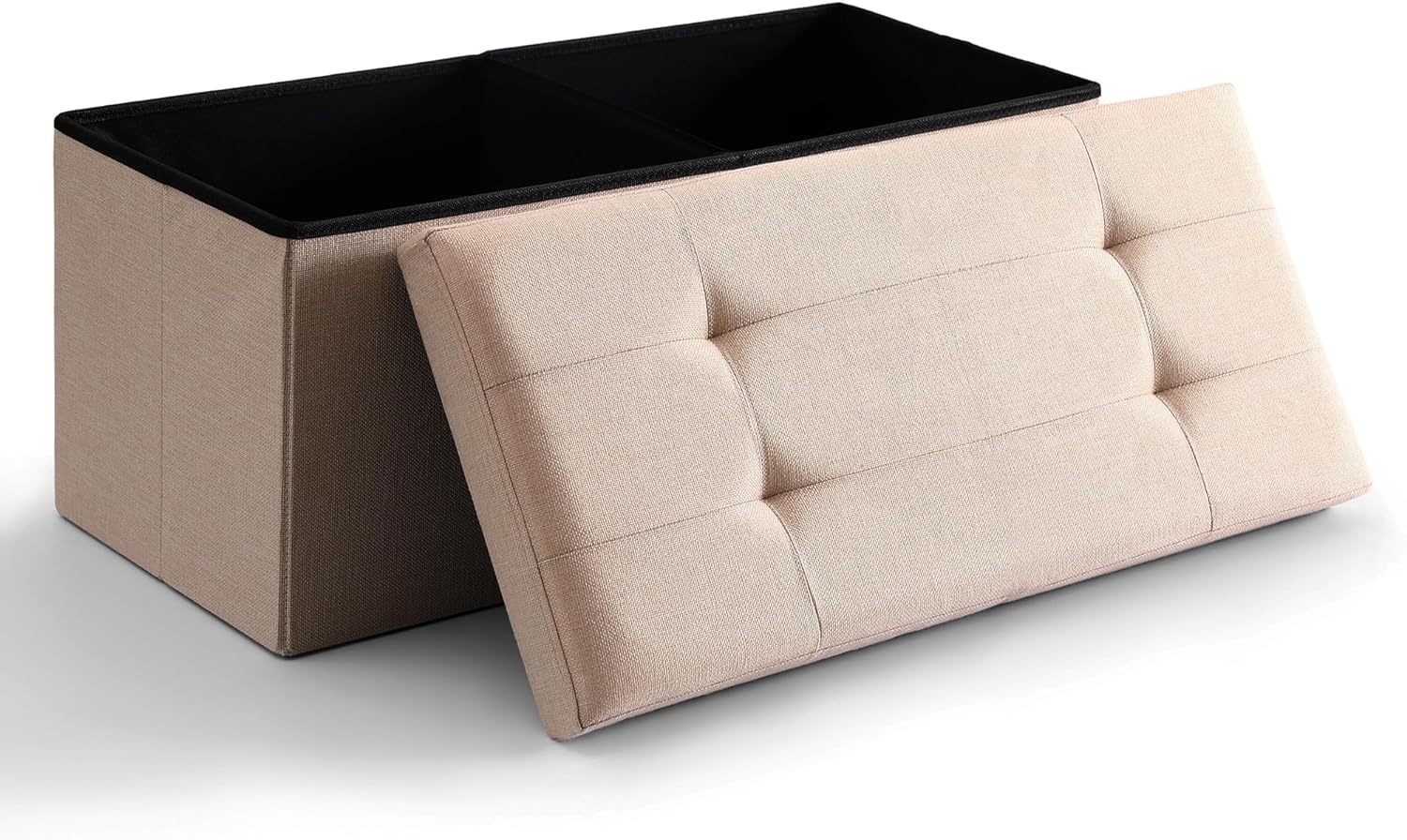 CUYOCA Storage Ottoman Bench Foldable Seat Footrest Shoe Bench End of Bed Storage with Flipping Lid, 75L Storage Space, 30 inches Linen Fabric Black - Grand Goldman