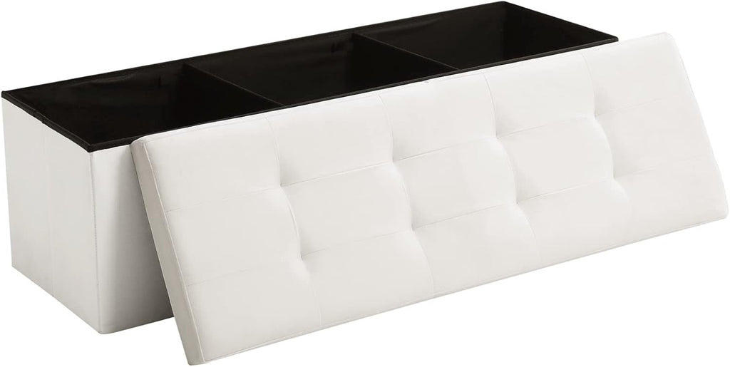 CUYOCA Storage Ottoman Bench Foldable Seat Footrest Shoe Bench End of Bed Storage with Flipping Lid, 75L Storage Space, 30 inches Linen Fabric Black - Grand Goldman