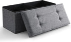 CUYOCA Storage Ottoman Bench Foldable Seat Footrest Shoe Bench End of Bed Storage with Flipping Lid, 75L Storage Space, 30 inches Linen Fabric Black - Grand Goldman