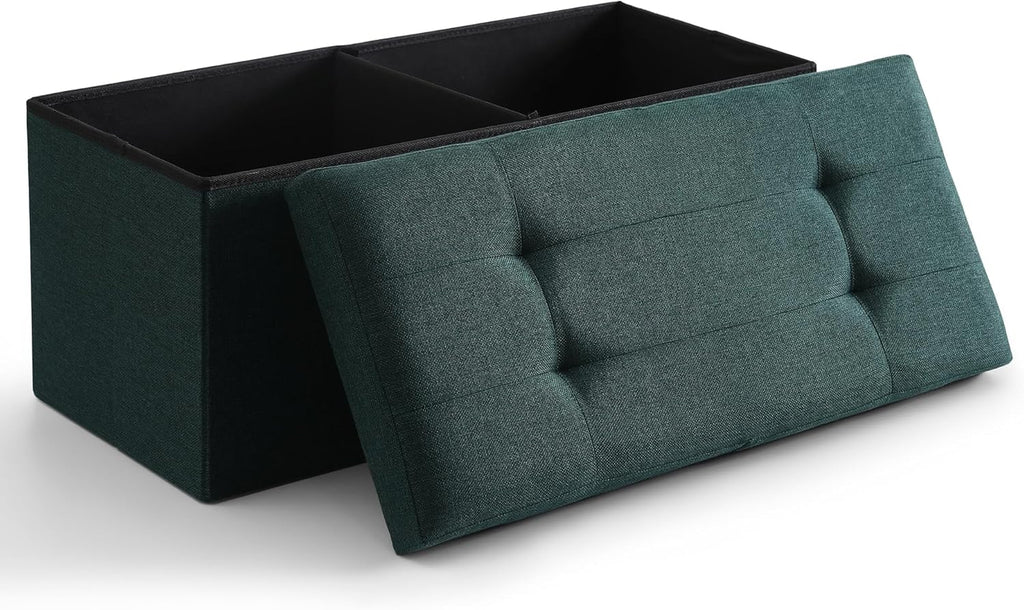 CUYOCA Storage Ottoman Bench Foldable Seat Footrest Shoe Bench End of Bed Storage with Flipping Lid, 75L Storage Space, 30 inches Linen Fabric Black - Grand Goldman