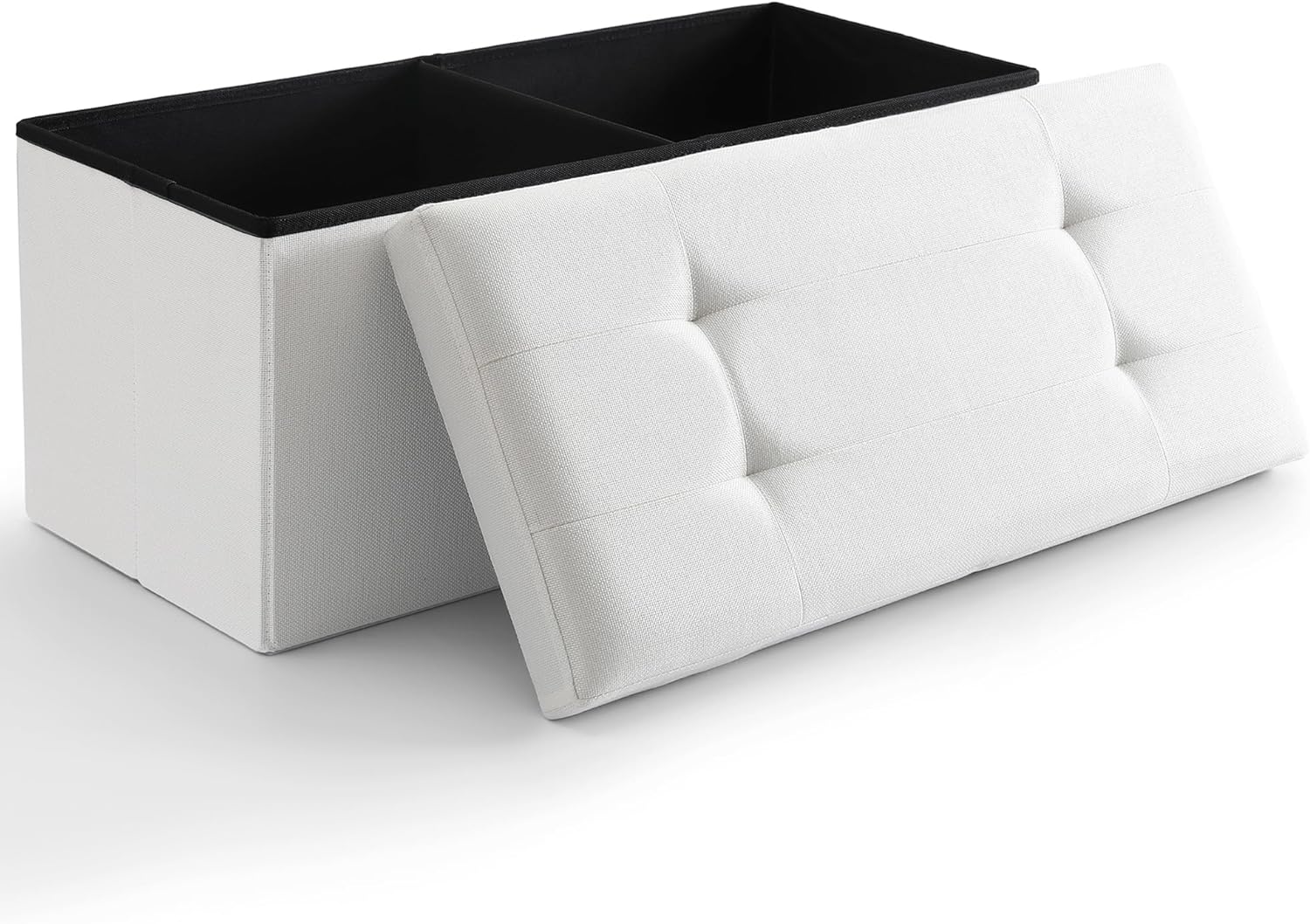 CUYOCA Storage Ottoman Bench Foldable Seat Footrest Shoe Bench End of Bed Storage with Flipping Lid, 75L Storage Space, 30 inches Linen Fabric Black - Grand Goldman