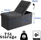 CUYOCA Storage Ottoman Bench Foldable Seat Footrest Shoe Bench End of Bed Storage with Flipping Lid, 75L Storage Space, 30 inches Linen Fabric Black - Grand Goldman