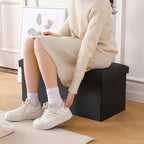 CUYOCA Storage Ottoman Bench Foldable Seat Footrest Shoe Bench End of Bed Storage with Flipping Lid, 75L Storage Space, 30 inches Linen Fabric Black - Grand Goldman