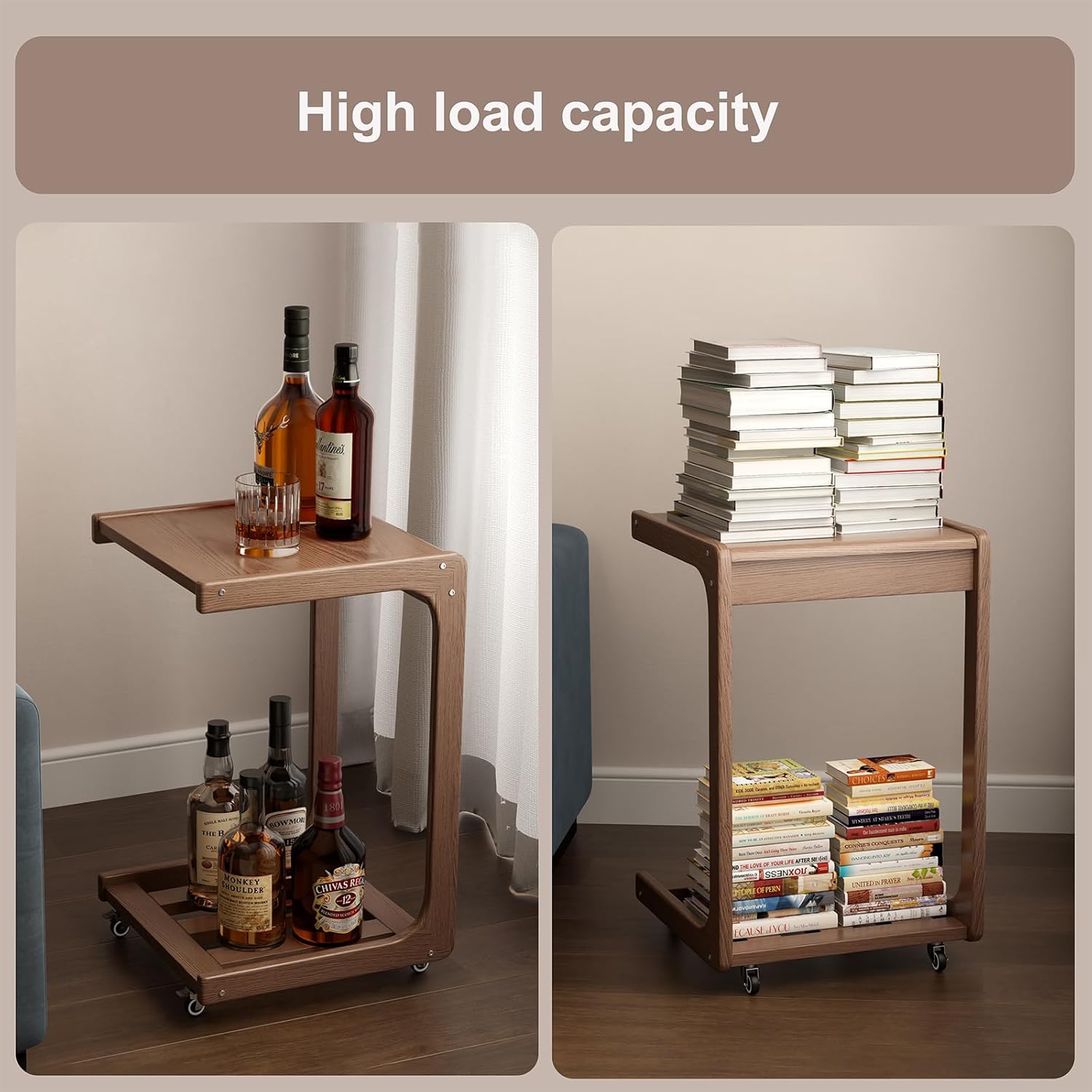 C Shaped End Table for Couch, C Table with Wheels, Wooden Couch Table Adjustable Desktop for Living Room,Bedroom（White） - Grand Goldman