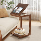 C Shaped Table for Couch, C Table with Wheels,Wooden Couch Table Adjustable Desktop for Living Room,Bedroom - Walnut - Grand Goldman