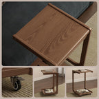 C Shaped Table for Couch, C Table with Wheels,Wooden Couch Table Adjustable Desktop for Living Room,Bedroom - Walnut - Grand Goldman
