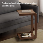 C Shaped Table for Couch, C Table with Wheels,Wooden Couch Table Adjustable Desktop for Living Room,Bedroom - Walnut - Grand Goldman