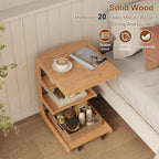 C Shaped Table for Couch, C Table with Wheels,Wooden Couch Table Adjustable Desktop for Living Room,Bedroom - Walnut - Grand Goldman