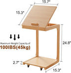 C Shaped Table for Couch, C Table with Wheels,Wooden Couch Table Adjustable Desktop for Living Room,Bedroom - Walnut - Grand Goldman