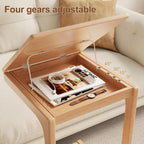 C Shaped Table for Couch, C Table with Wheels,Wooden Couch Table Adjustable Desktop for Living Room,Bedroom - Walnut - Grand Goldman