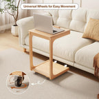 C Shaped Table for Couch, C Table with Wheels,Wooden Couch Table Adjustable Desktop for Living Room,Bedroom - Walnut - Grand Goldman