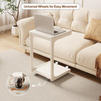 C Shaped Table for Couch, C Table with Wheels,Wooden Couch Table Adjustable Desktop for Living Room,Bedroom - Walnut - Grand Goldman