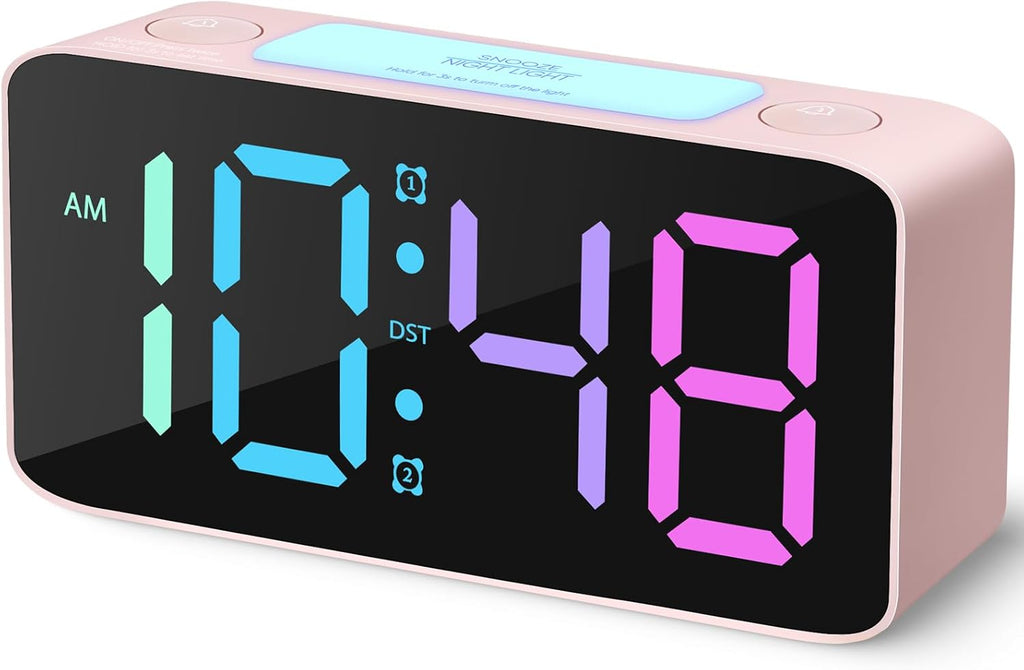 Cadmos Super Loud Alarm Clock for Heavy Sleepers Adults,Digital Clock with 7 Color NightLight,Adjustable Volume,USB Charger,Small Clocks for Bedrooms,Ok to Wake Up for Kids,Teens (White+RGB) - Grand Goldman