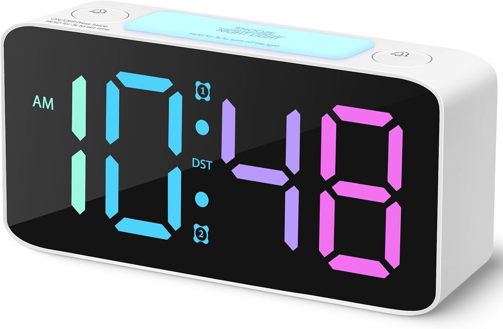 Cadmos Super Loud Alarm Clock for Heavy Sleepers Adults,Digital Clock with 7 Color NightLight,Adjustable Volume,USB Charger,Small Clocks for Bedrooms,Ok to Wake Up for Kids,Teens (White+RGB) - Grand Goldman