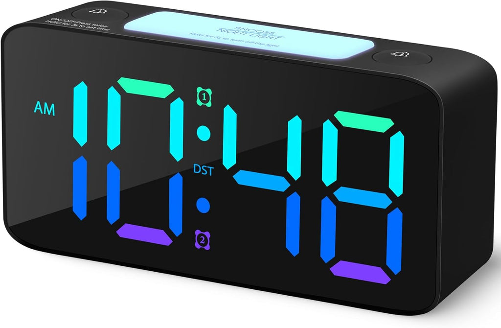Cadmos Super Loud Alarm Clock for Heavy Sleepers Adults,Digital Clock with 7 Color NightLight,Adjustable Volume,USB Charger,Small Clocks for Bedrooms,Ok to Wake Up for Kids,Teens (White+RGB) - Grand Goldman