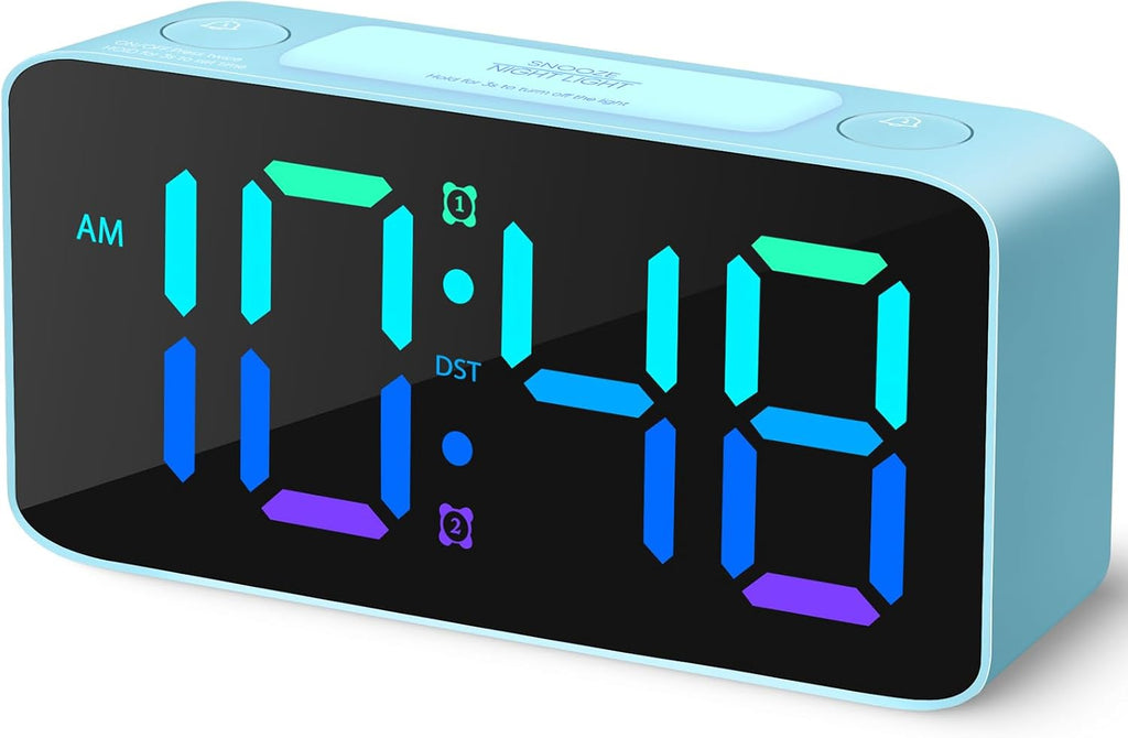 Cadmos Super Loud Alarm Clock for Heavy Sleepers Adults,Digital Clock with 7 Color NightLight,Adjustable Volume,USB Charger,Small Clocks for Bedrooms,Ok to Wake Up for Kids,Teens (White+RGB) - Grand Goldman