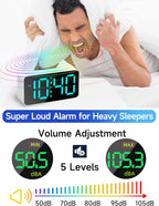 Cadmos Super Loud Alarm Clock for Heavy Sleepers Adults,Digital Clock with 7 Color NightLight,Adjustable Volume,USB Charger,Small Clocks for Bedrooms,Ok to Wake Up for Kids,Teens (White+RGB) - Grand Goldman