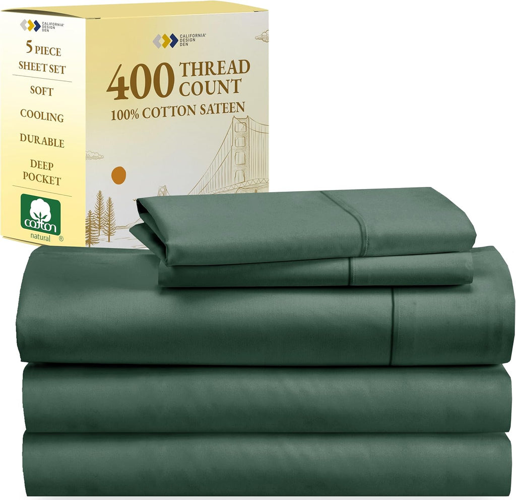 California Design Den 100% Cotton Sheets - 400 Thread Count Sateen Queen Sheets Set Deep Pocket, Soft Queen Size Bed Sheets, Cooling Sheets Queen Size Bed Set, Durable Cotton Bed Sheets (White Sheets) - Grand Goldman