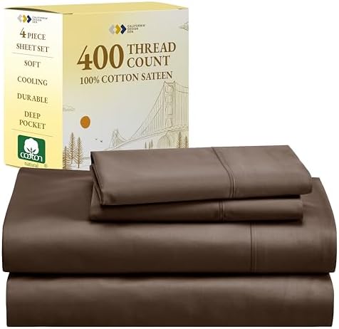 California Design Den 100% Cotton Sheets - 400 Thread Count Sateen Queen Sheets Set Deep Pocket, Soft Queen Size Bed Sheets, Cooling Sheets Queen Size Bed Set, Durable Cotton Bed Sheets (White Sheets) - Grand Goldman