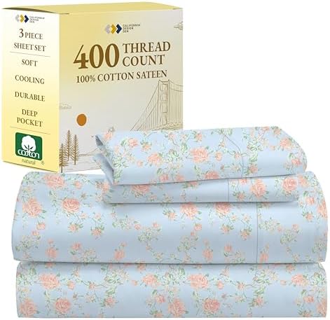 California Design Den 100% Cotton Sheets - 400 Thread Count Sateen Queen Sheets Set Deep Pocket, Soft Queen Size Bed Sheets, Cooling Sheets Queen Size Bed Set, Durable Cotton Bed Sheets (White Sheets) - Grand Goldman