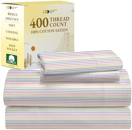 California Design Den 100% Cotton Sheets - 400 Thread Count Sateen Queen Sheets Set Deep Pocket, Soft Queen Size Bed Sheets, Cooling Sheets Queen Size Bed Set, Durable Cotton Bed Sheets (White Sheets) - Grand Goldman