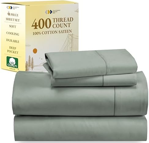 California Design Den 100% Cotton Sheets - 400 Thread Count Sateen Queen Sheets Set Deep Pocket, Soft Queen Size Bed Sheets, Cooling Sheets Queen Size Bed Set, Durable Cotton Bed Sheets (White Sheets) - Grand Goldman