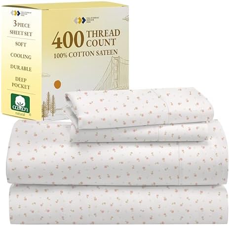 California Design Den 100% Cotton Sheets - 400 Thread Count Sateen Queen Sheets Set Deep Pocket, Soft Queen Size Bed Sheets, Cooling Sheets Queen Size Bed Set, Durable Cotton Bed Sheets (White Sheets) - Grand Goldman