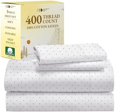 California Design Den 100% Cotton Sheets - 400 Thread Count Sateen Queen Sheets Set Deep Pocket, Soft Queen Size Bed Sheets, Cooling Sheets Queen Size Bed Set, Durable Cotton Bed Sheets (White Sheets) - Grand Goldman
