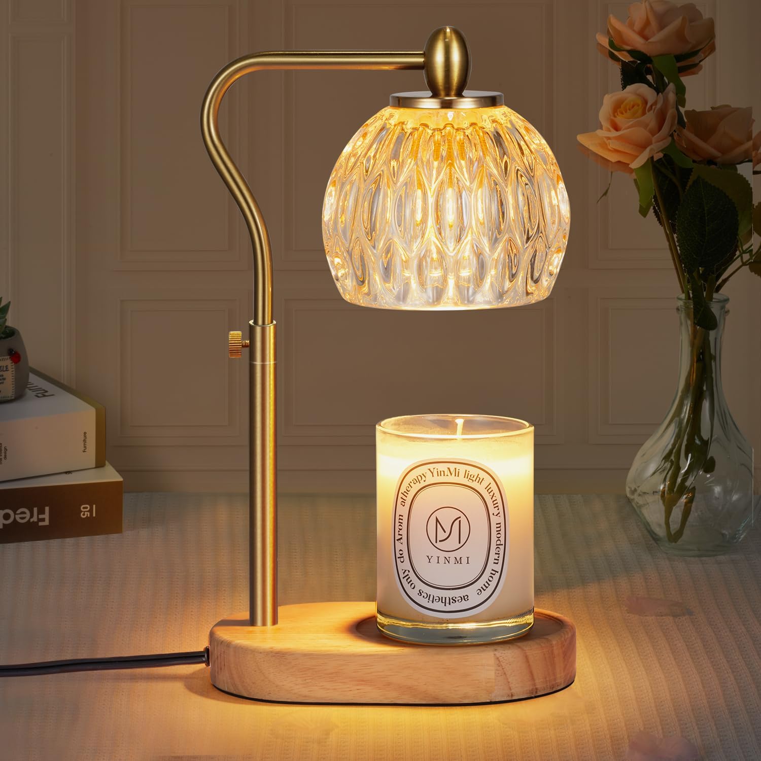 Candle Warmer, Candle Warmer Lamp with Timer & Dimmer Candle Warmer Height Adjustable for All Size Scented Candles, Candle Warmer with 2 * 50W Bulbs for Home Decor Mothers Day(Gold) - Grand Goldman