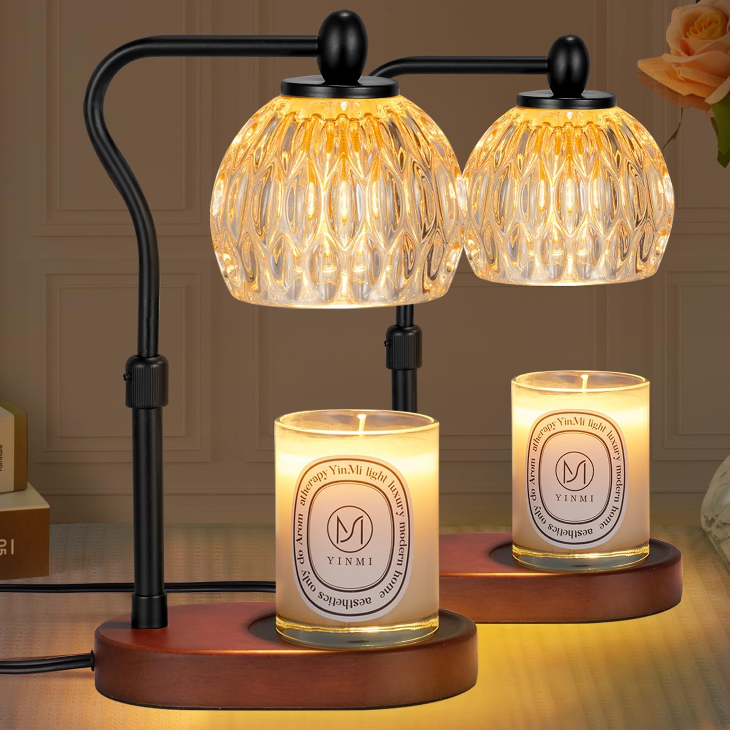 Candle Warmer, Candle Warmer Lamp with Timer & Dimmer Candle Warmer Height Adjustable for All Size Scented Candles, Candle Warmer with 2 * 50W Bulbs for Home Decor Mothers Day(Gold) - Grand Goldman