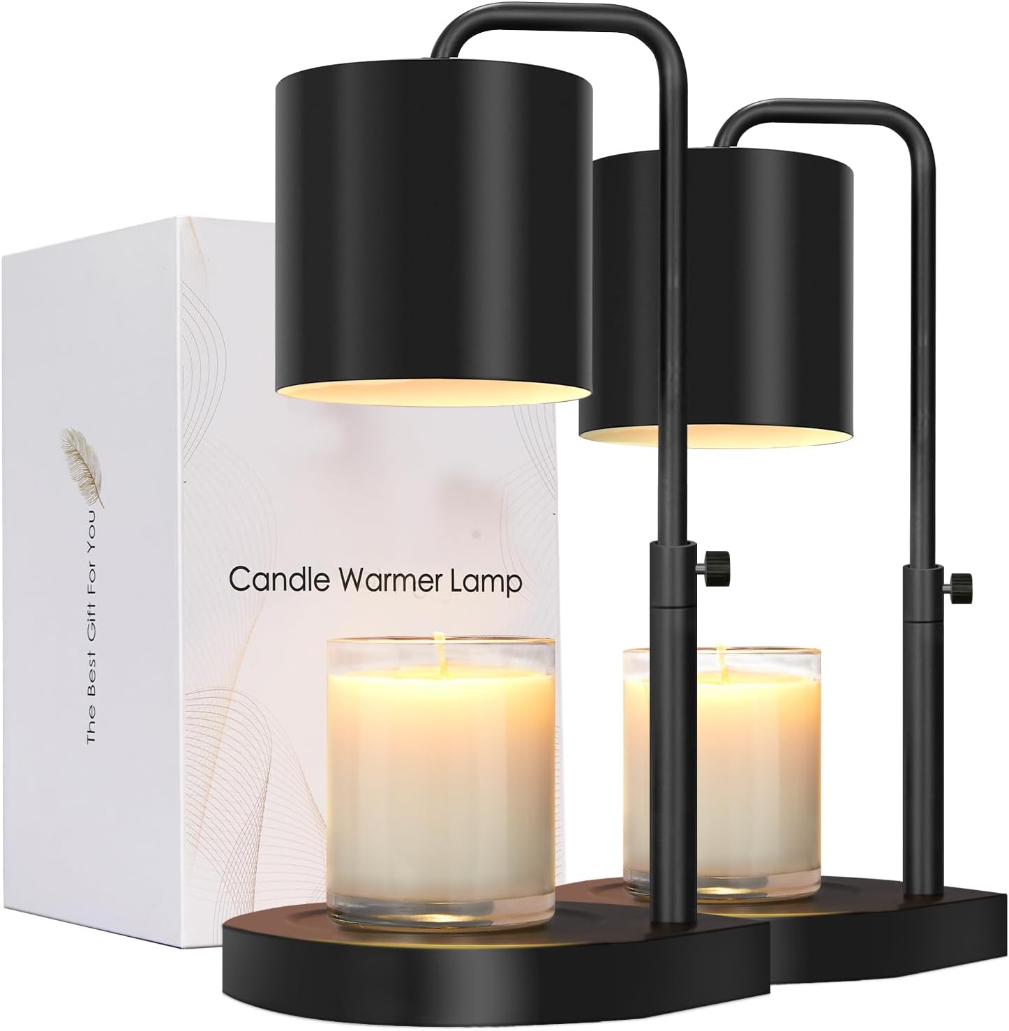 Candle Warmer Lamp Adjustable Height Dimmable Candle Lamp Warmer with Timer Compatible with Large Jar Candles No Flame Scented Candle Wax Warmer with 2 Bulbs Mothers Day Gift -Black - Grand Goldman