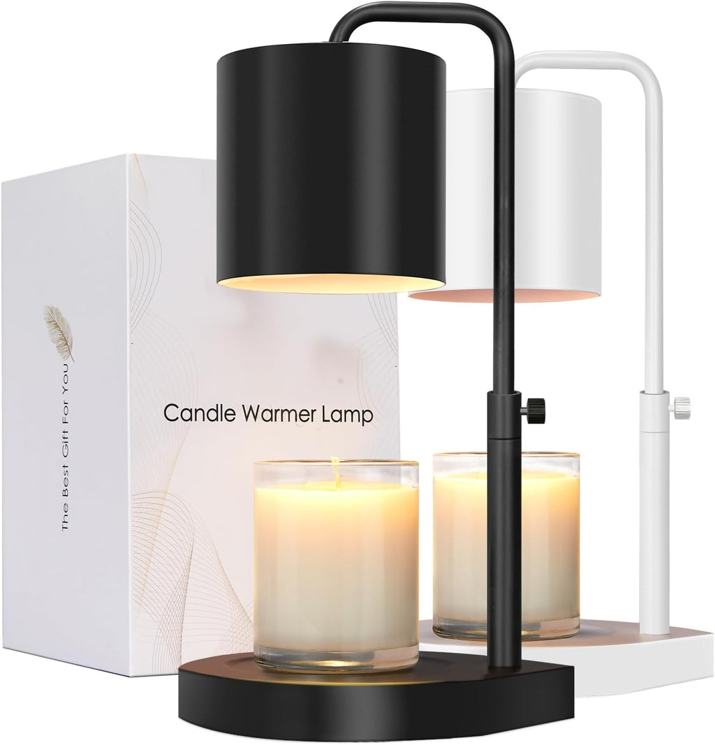 Candle Warmer Lamp Adjustable Height Dimmable Candle Lamp Warmer with Timer Compatible with Large Jar Candles No Flame Scented Candle Wax Warmer with 2 Bulbs Mothers Day Gift -Black - Grand Goldman