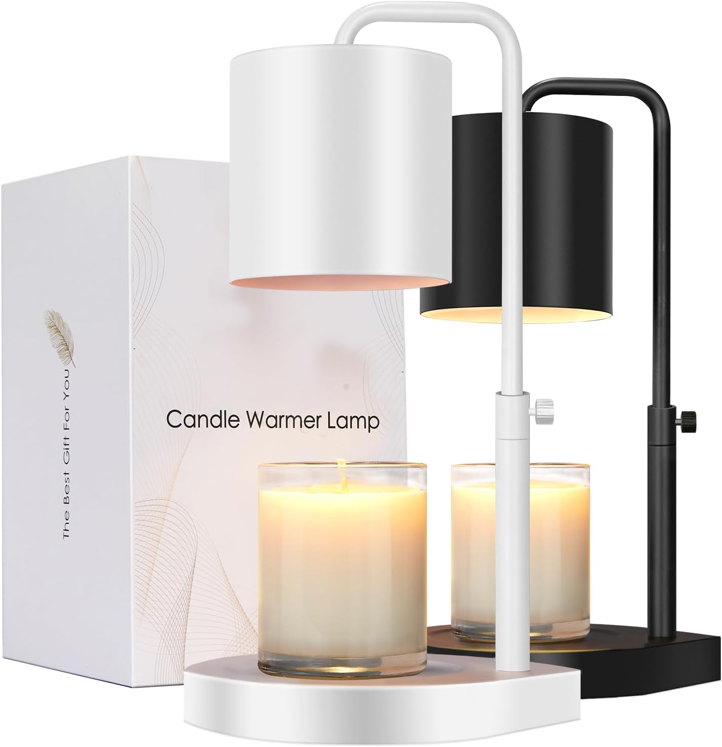 Candle Warmer Lamp Adjustable Height Dimmable Candle Lamp Warmer with Timer Compatible with Large Jar Candles No Flame Scented Candle Wax Warmer with 2 Bulbs Mothers Day Gift -Black - Grand Goldman