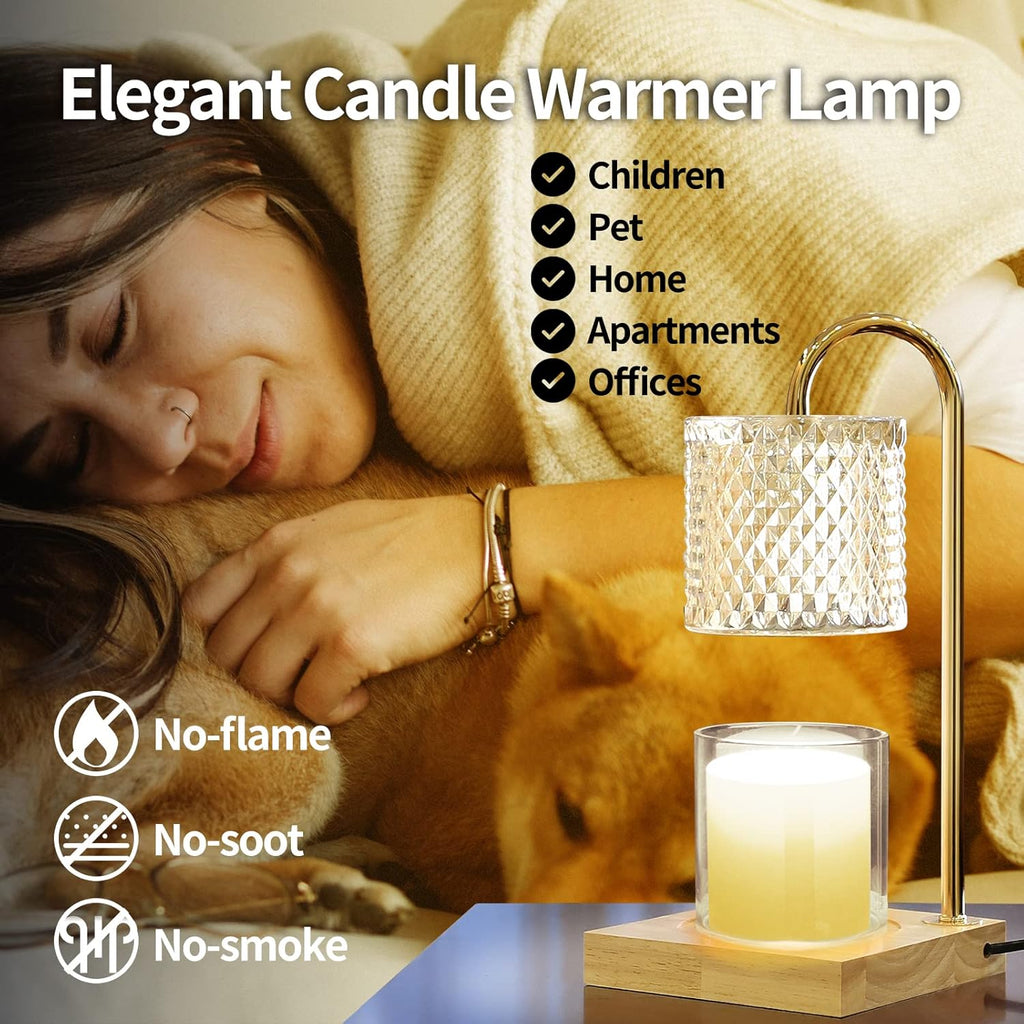 Candle Warmer Lamp, Candle Lamp Wax Warmer Heating Lamp, Timer & Dimmer 7-Levels, Fits Cup Jar Candle, Candle Top Melting, Crystal Candle Heater Lamp for Scented Wax, Elegant Home Decor, Amber Glass - Grand Goldman