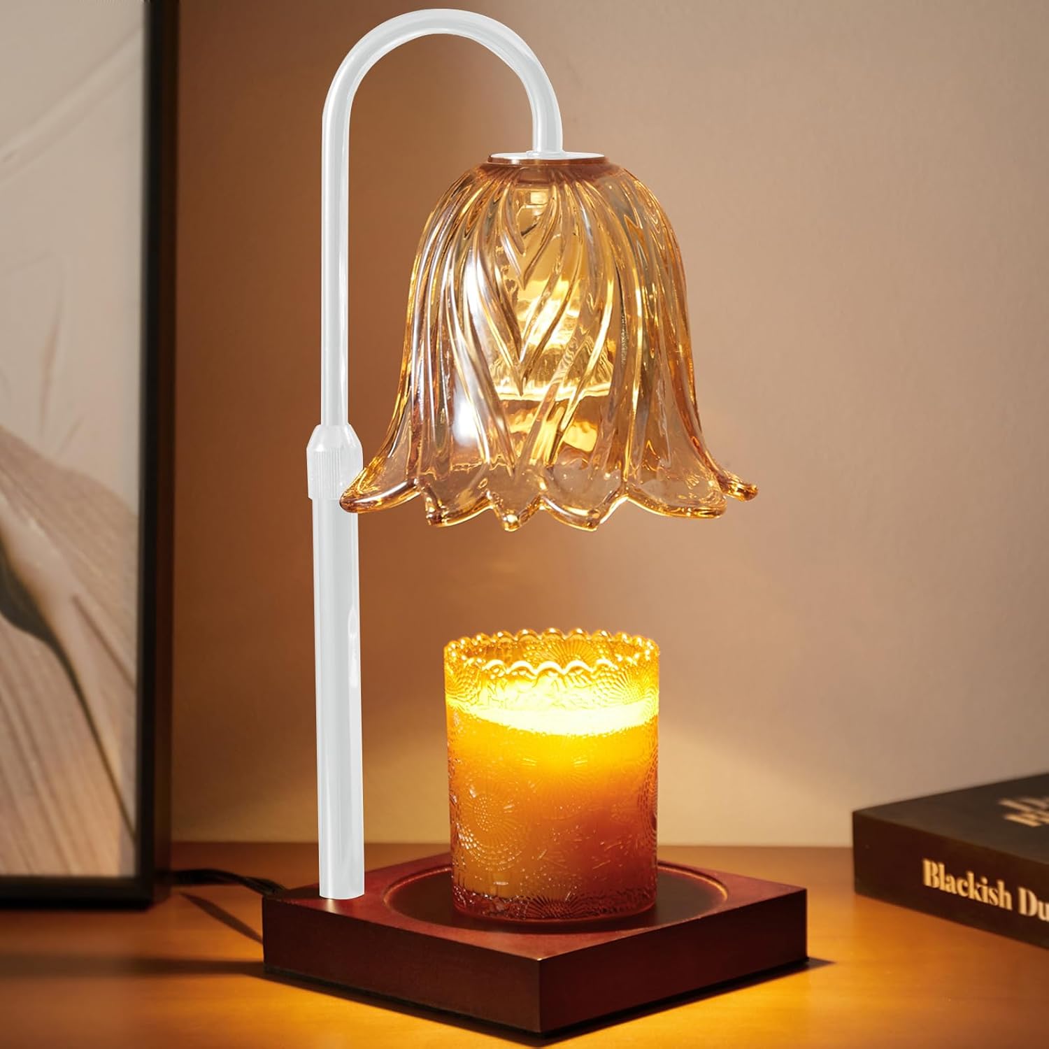 Candle Warmer Lamp, Dimmable Candle Lamp Warmer, Adjustable Height, Timer, Bedroom Living Room Home Decor Wax Melt Warmer for Scented Wax with 2 Bulbs, Gold - Grand Goldman