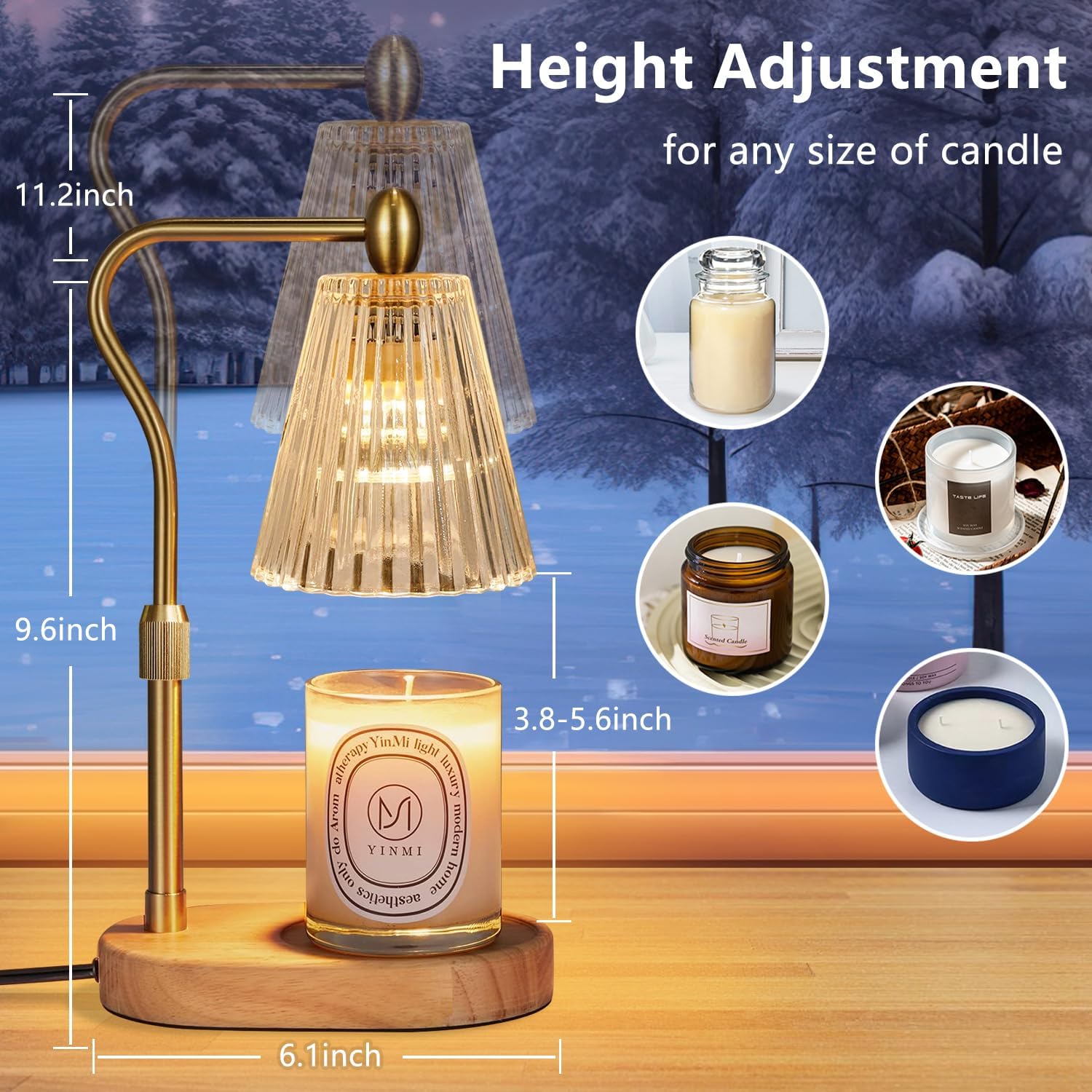 Candle Warmer Lamp with Timer Dimmer Adjustable Height, Electric Wax Warmer Vintage Home Decor for Scented Jar Candles, for Family - Grand Goldman